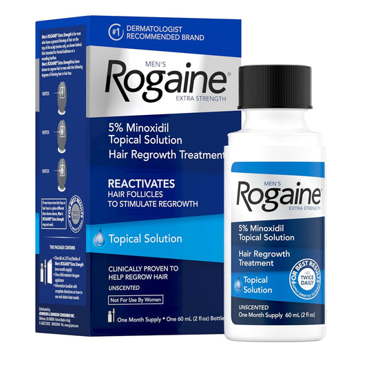 Men’s Rogaine Extra Strength 5% Minoxidil Topical Solution – Hair Regrowth Treatment (Unscented, 60mL)
