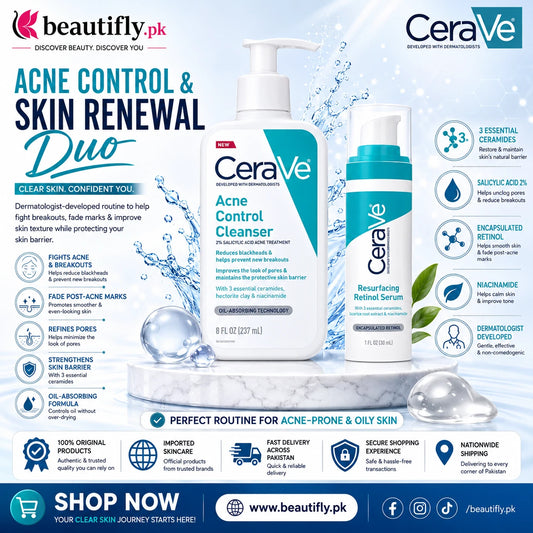 CeraVe Acne Control Cleanser And Resurfacing Retinol Serum Duo Bundle