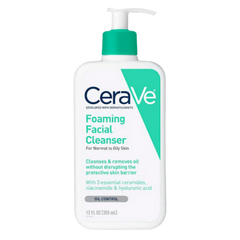 CeraVe foaming facial cleanser bottle on a white background