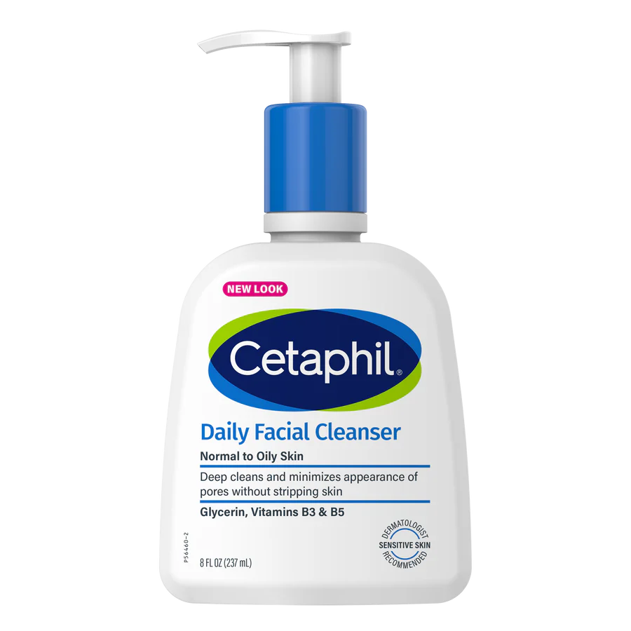 Cetaphil Daily Facial Cleanser bottle with pump on a white background