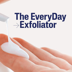 Exfoliating cream being applied to skin with 'The EveryDay Exfoliator' text.