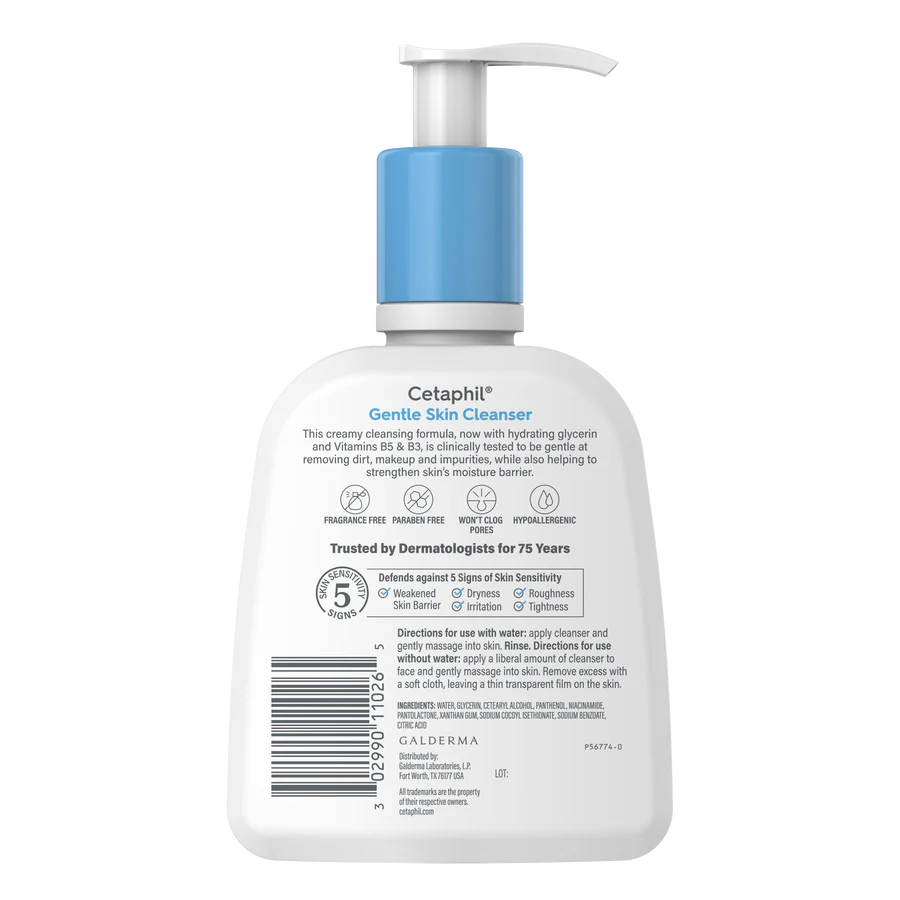 Cetaphil Gentle Skin Cleanser bottle with pump on a white background