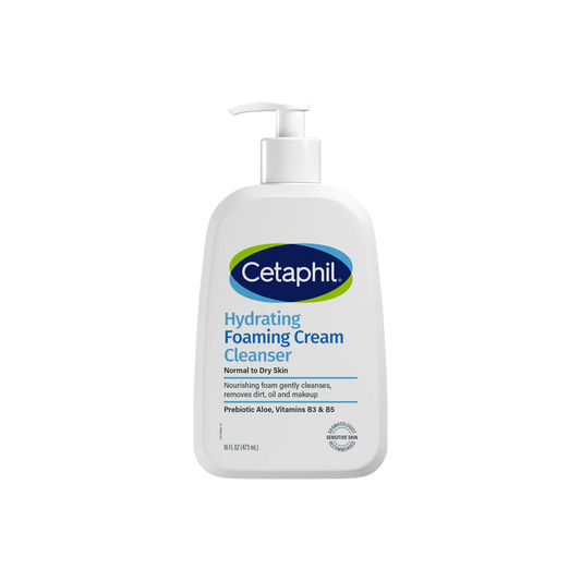 Cetaphil hydrating foaming cream cleanser bottle on a white background