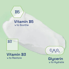 White patch with labels for Vitamin B5, Vitamin B3, and Glycerin on a green background