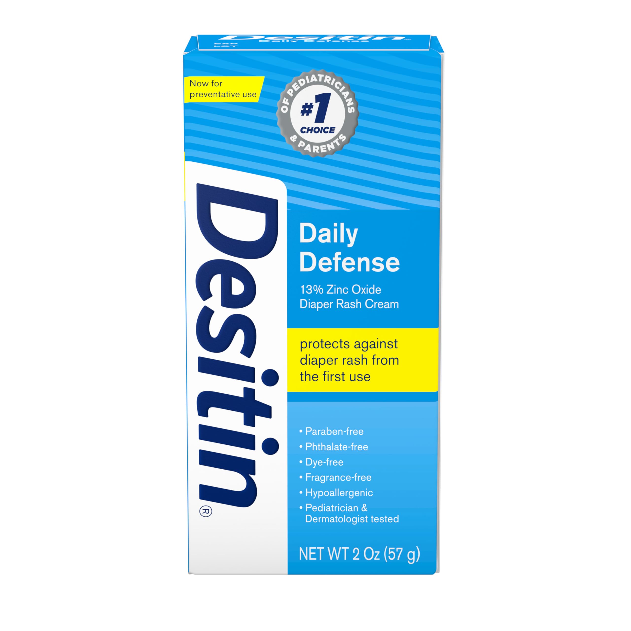 Desitin Daily Defense diaper rash cream packaging on a white background