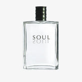 Clear perfume bottle labeled 'Soul' on a white background