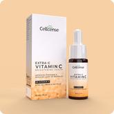 Cellcense Extra-C Vitamin C Brightening Serum with packaging on a beige background