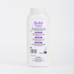 Baby powder container with label on a white background