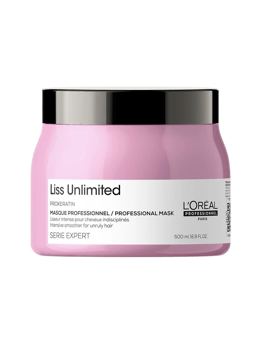 L'Oreal Liss Unlimited hair mask jar on a white background