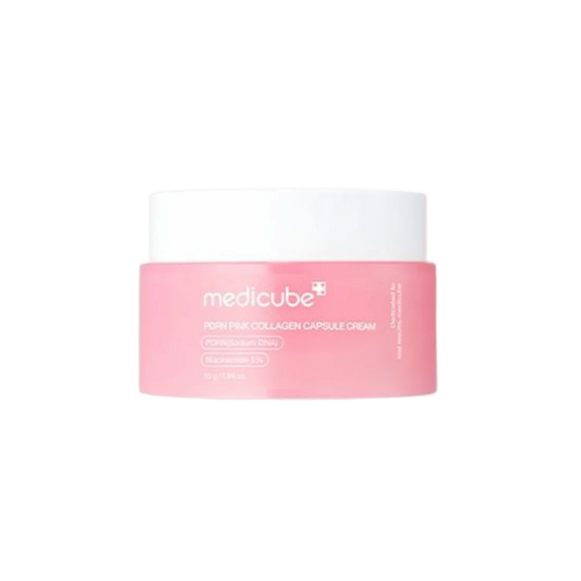 Pink packaging of Medicube cream on a white background
