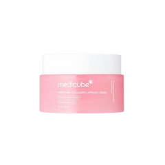 Pink packaging of Medicube cream on a white background