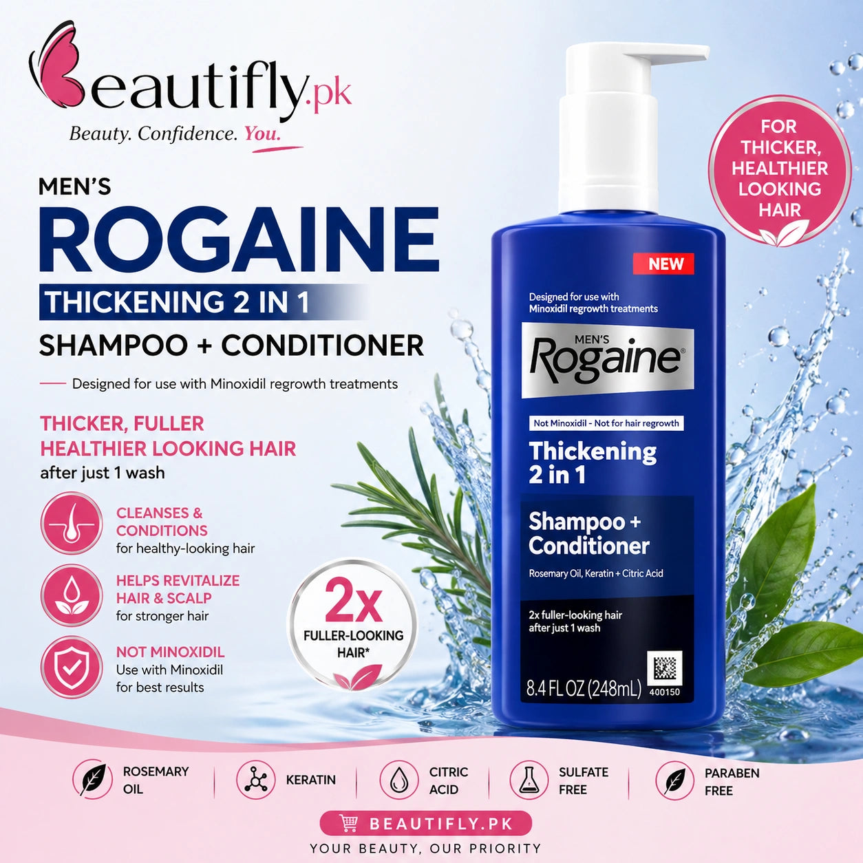 Men’s Rogaine Thickening 2 in 1 Shampoo Plus Conditioner 248ml