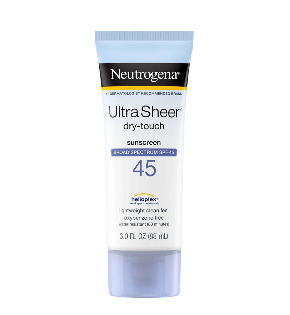 Neutrogena Ultra Sheer dry-touch sunscreen tube on a white background