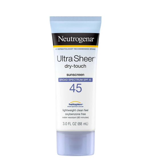 Neutrogena Ultra Sheer dry-touch sunscreen tube on a white background