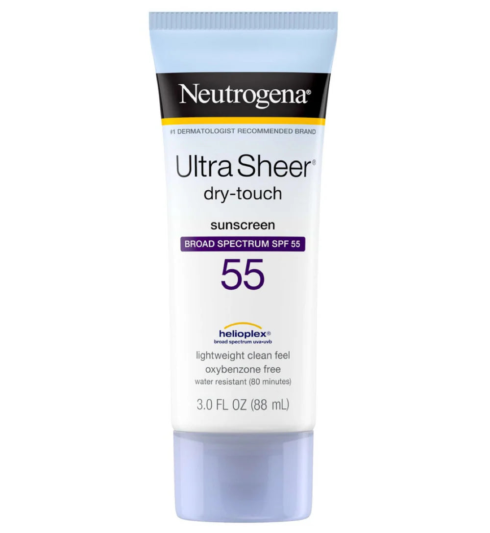 Neutrogena Ultra Sheer dry-touch sunscreen tube on a white background
