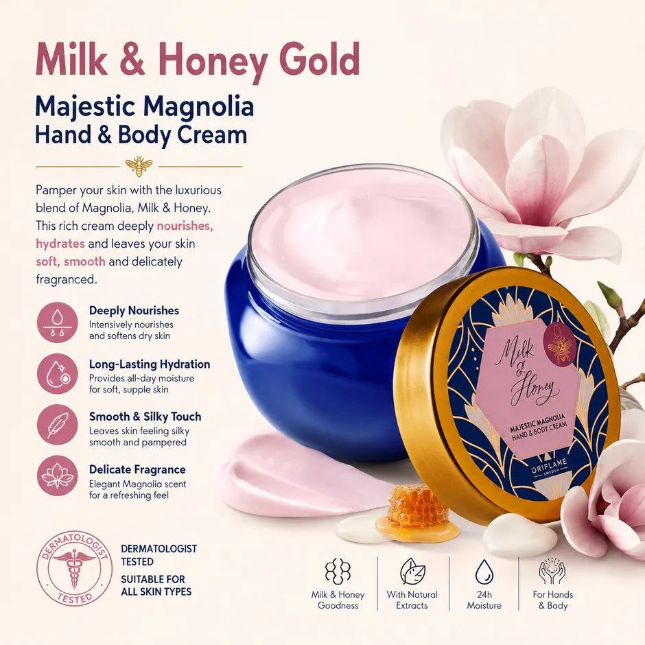 Oriflame Milk and Honey Majestic Magnolia Hand & Body Cream 250 ML
