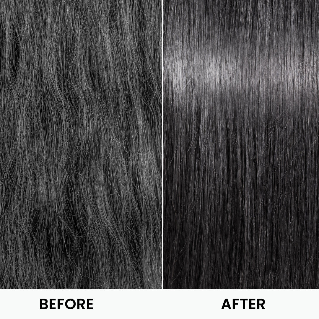 Before and after comparison of hair texture with 'Before' on the left and 'After' on the right.