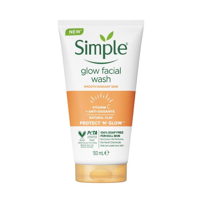 Simple glow facial wash tube on a white background