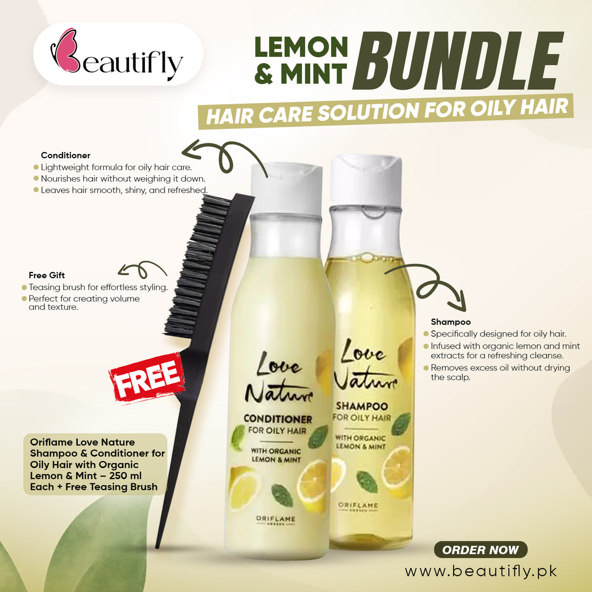 Oriflame Love Nature Shampoo & Conditioner For Oily Hair With Organic Lemon & Mint