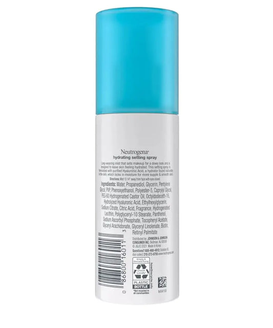 Neutrogena hydrating setting spray with blue cap on a white background