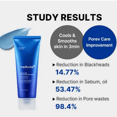 Medicube product with study results on skin improvement on a white background