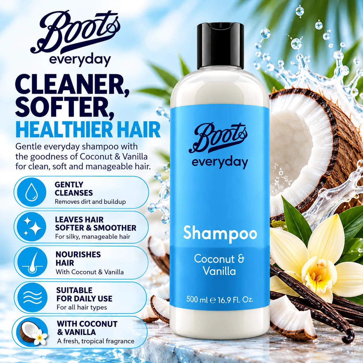 Boots Everyday Coconut Vanilla Shampoo 500ml