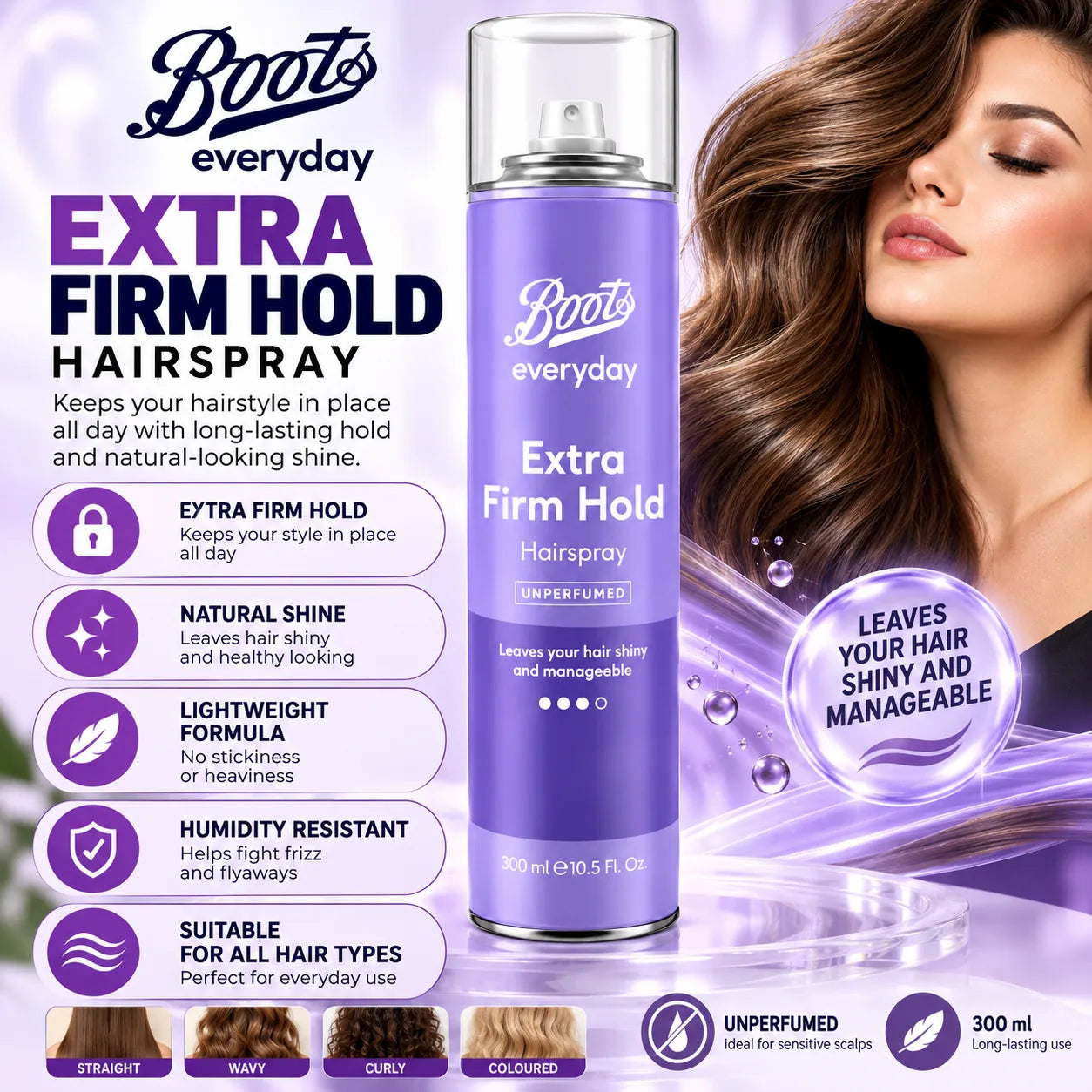Boots Everyday Extra Firm Hold Unperfumed Hairspray 300ml