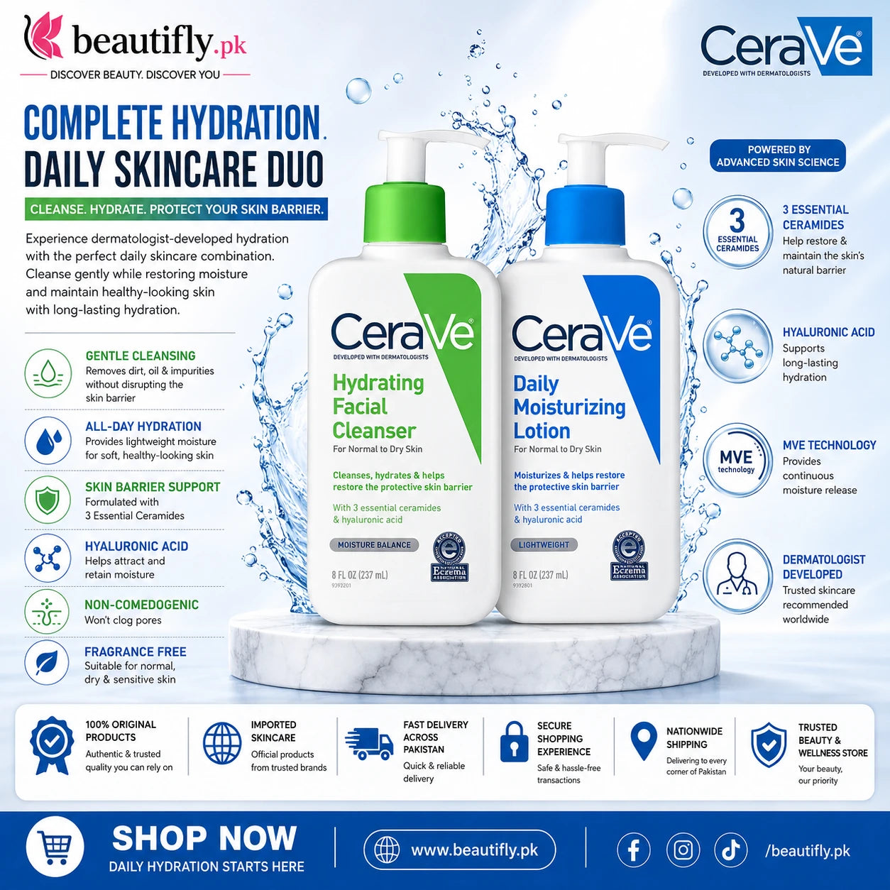 CeraVe Hydrating Facial Cleanser And Daily Moisturizing Lotion Duo Bundle
