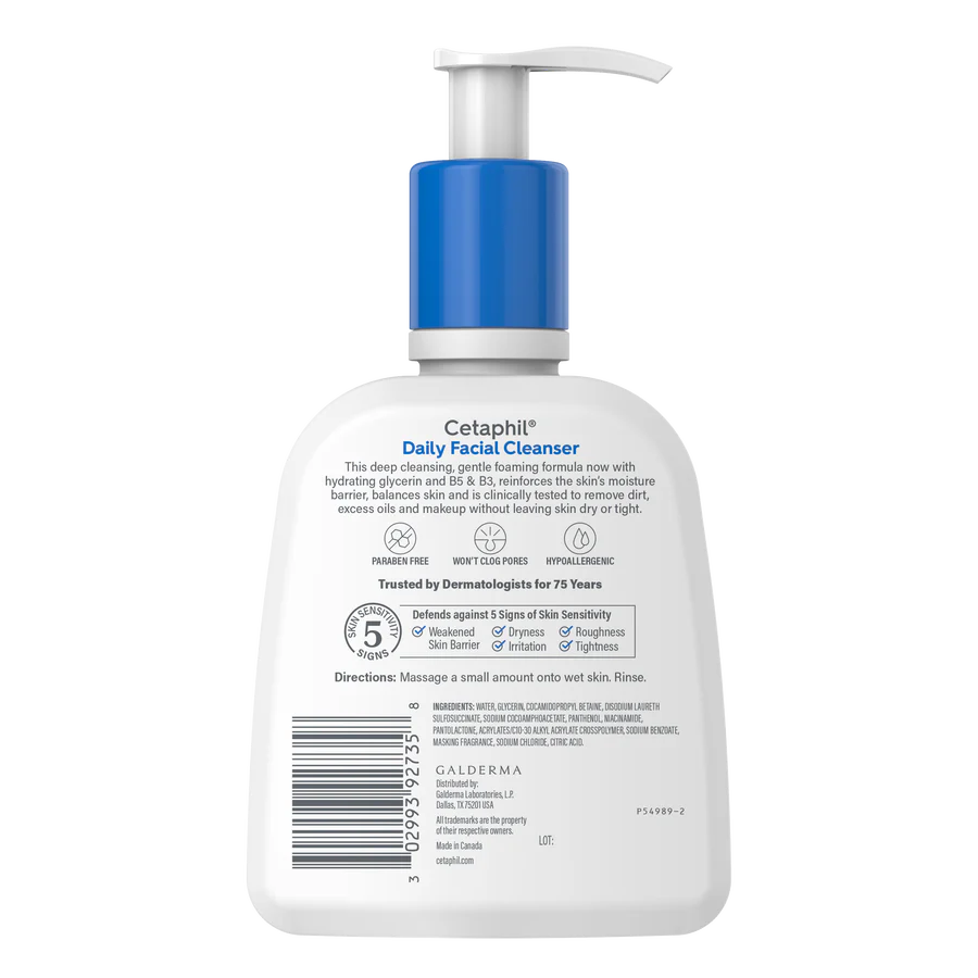 Cetaphil Daily Facial Cleanser bottle with pump on a white background