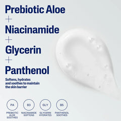 Product label with ingredients and benefits on a light gray background