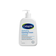 Cetaphil hydrating foaming cream cleanser bottle on a white background
