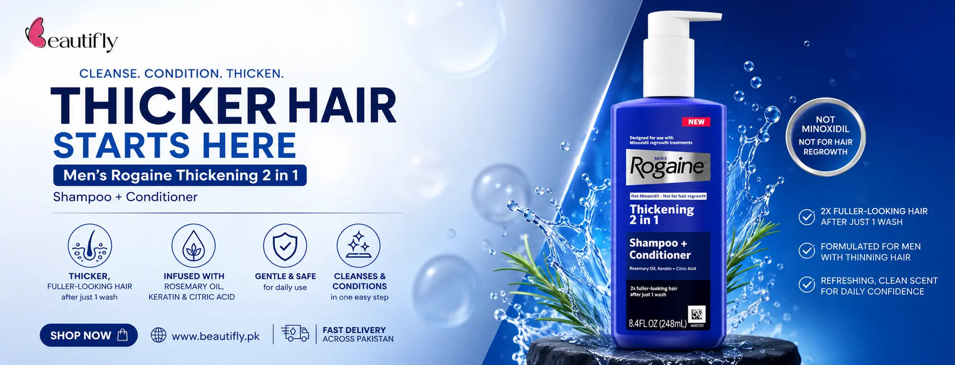 Mens Rogaine Thickening 2 in 1 Shampoo Plus Conditioner 248ml