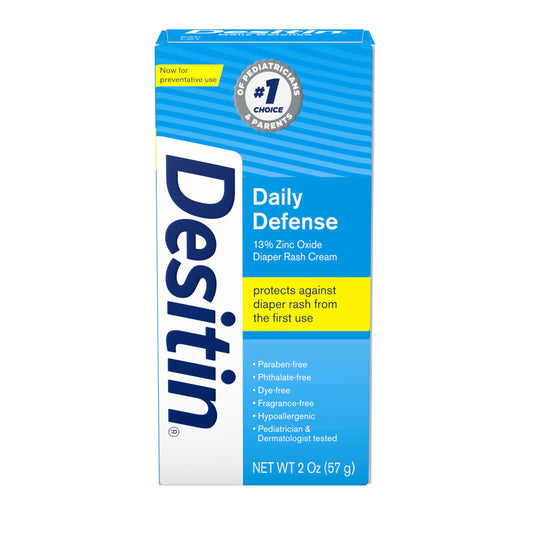 Desitin Daily Defense diaper rash cream packaging on a white background
