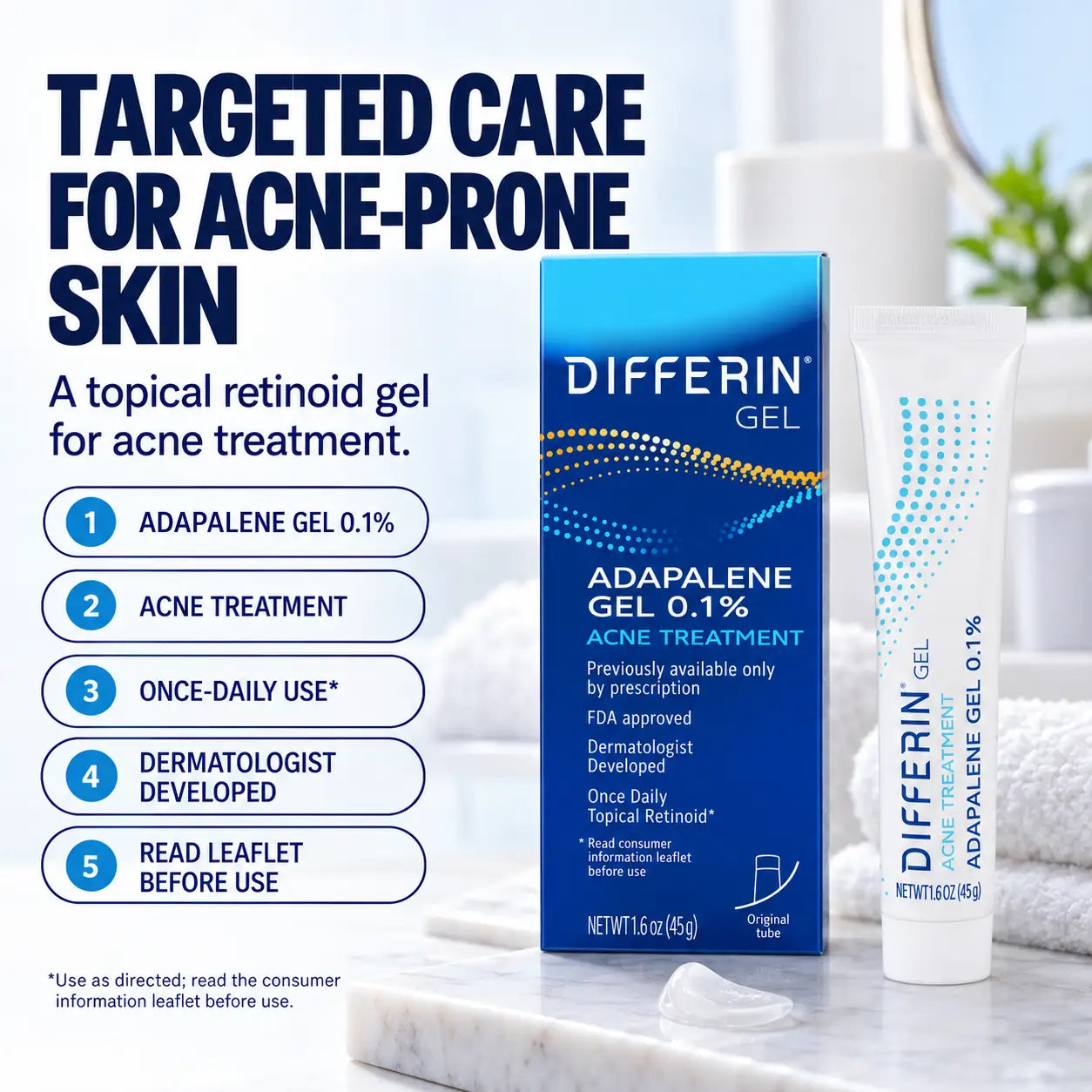 Differin Gel Adapalene 0.1% Acne Treatment 45g