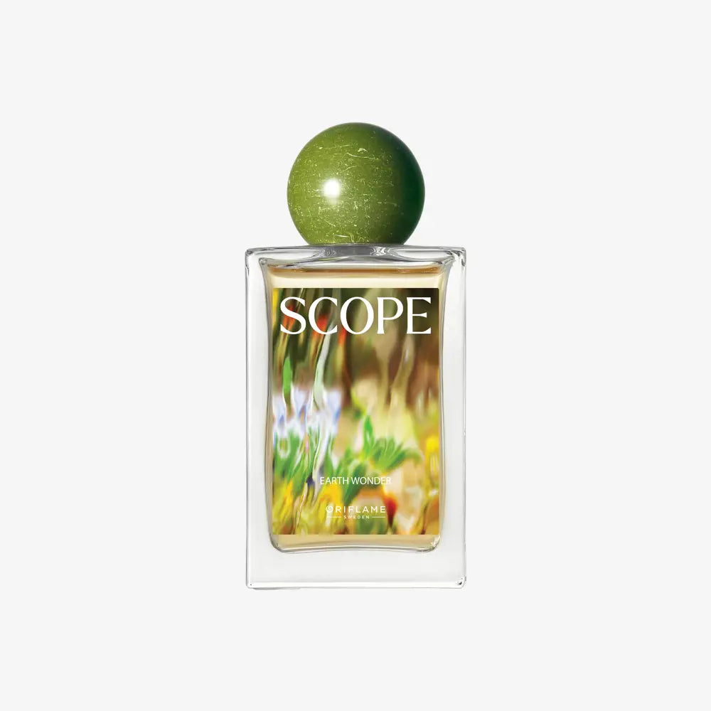 Perfume bottle labeled 'SCOPE' with a green cap on a white background