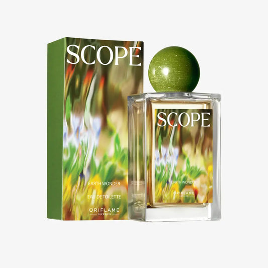 Scope perfume bottle and packaging on a white background
