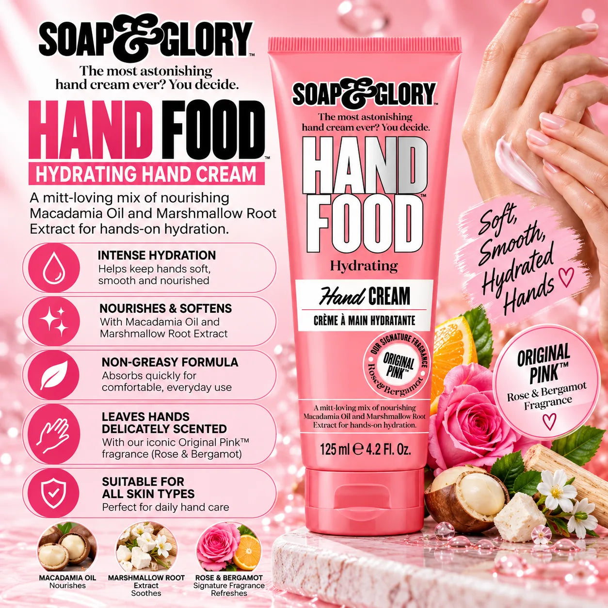 Soap & Glory Hand Food Hydrating Hand Cream Original Pink 125ml