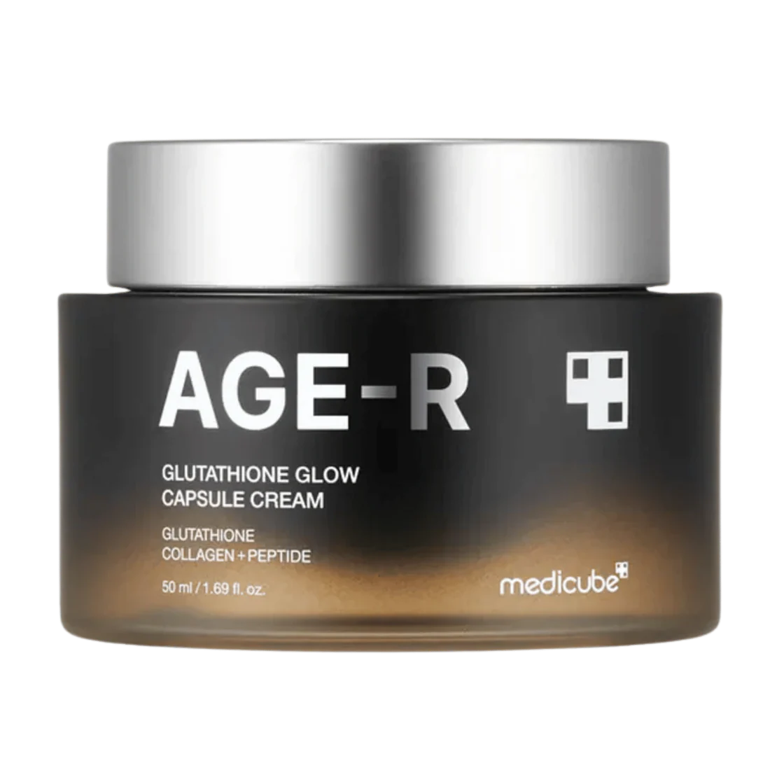Jar of AGE-R Glutathione Glow Capsule Cream by Medicube on a white background