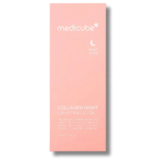 Pink packaging of Medicube Collagen Night Mask on a white background