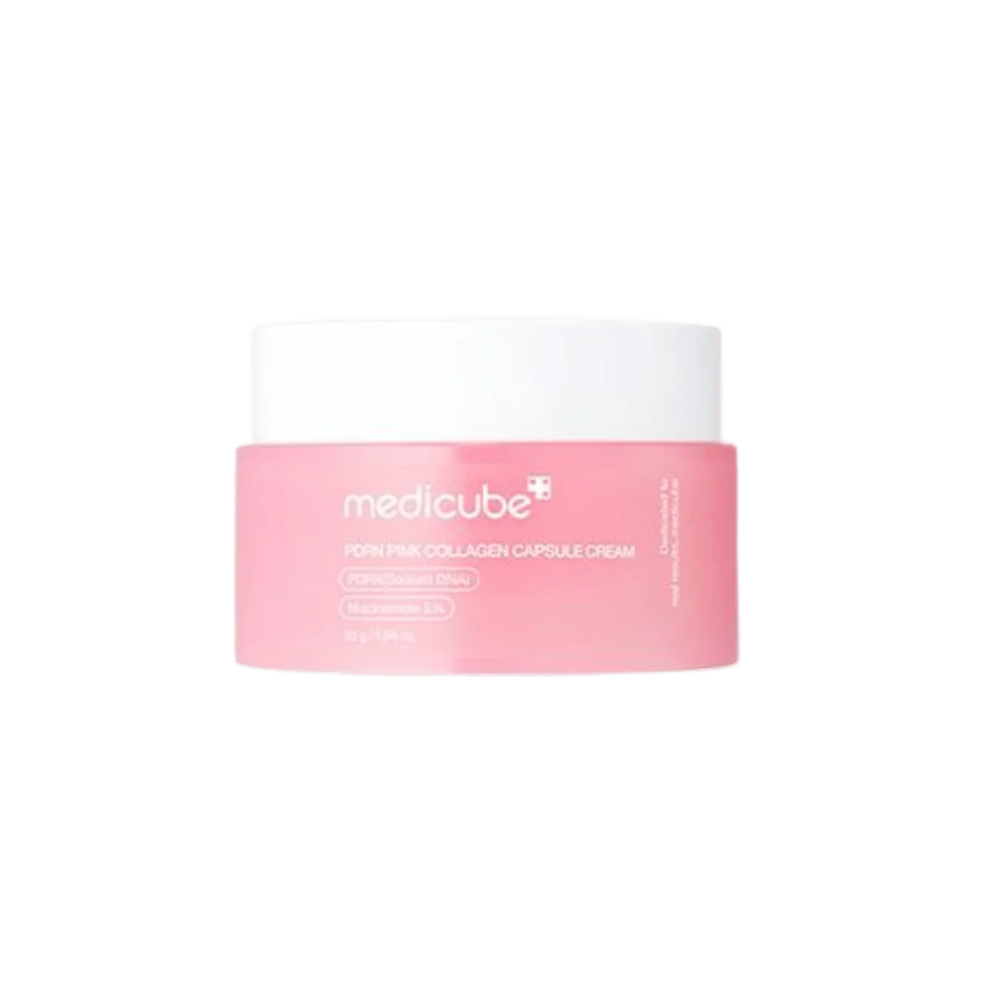 Pink packaging of Medicube cream on a white background