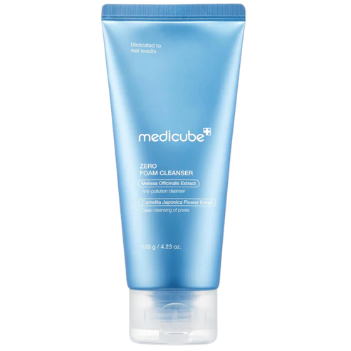 Blue tube of Medicube Zero Foam Cleanser on a white background