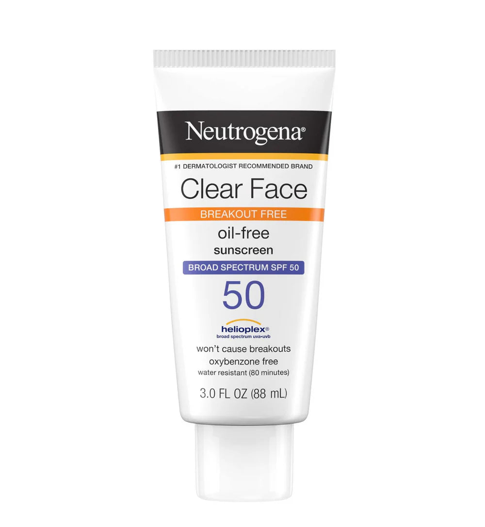 Neutrogena Clear Face sunscreen tube on a white background