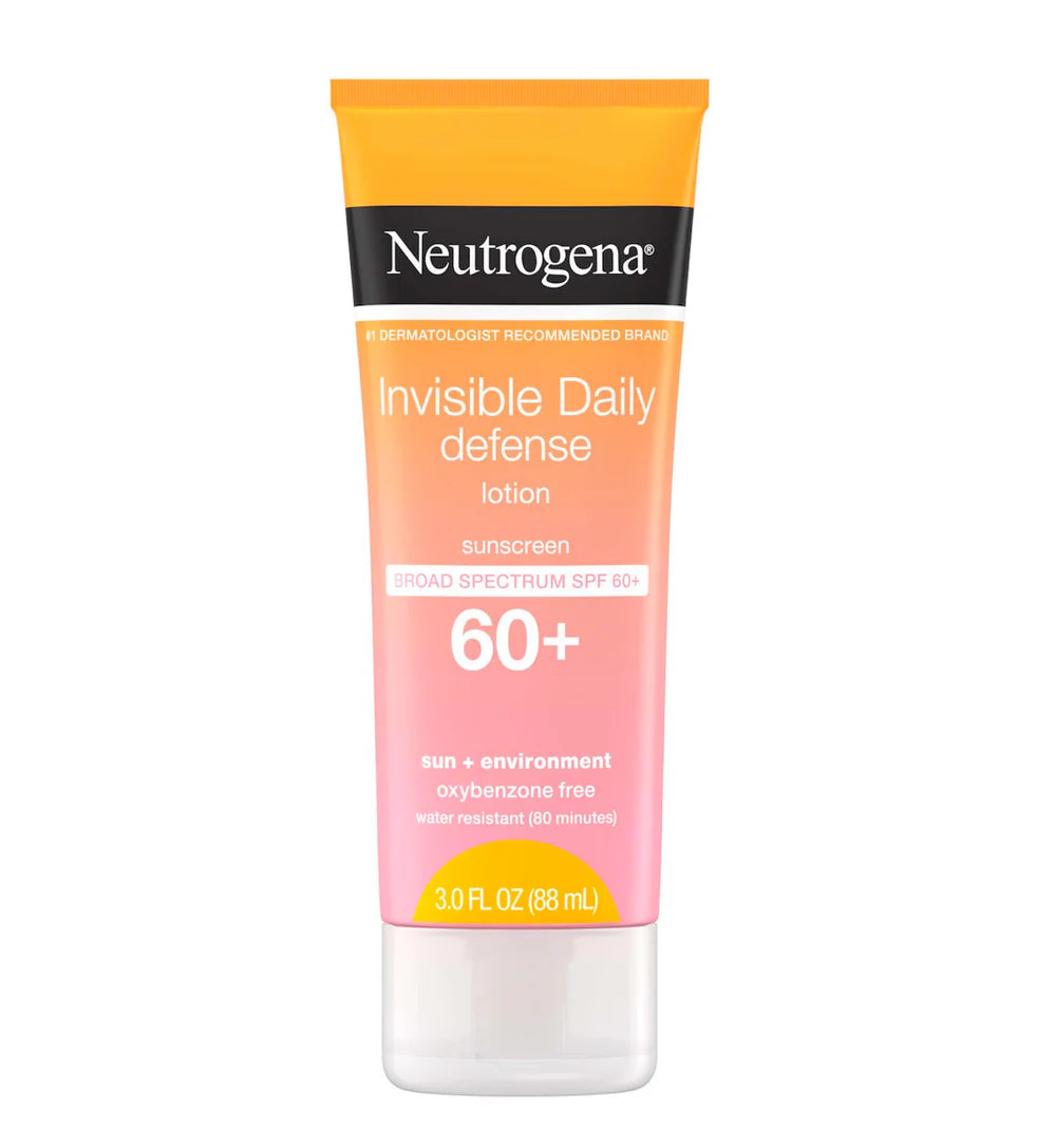 Neutrogena Invisible Daily Defense sunscreen lotion tube on a white background