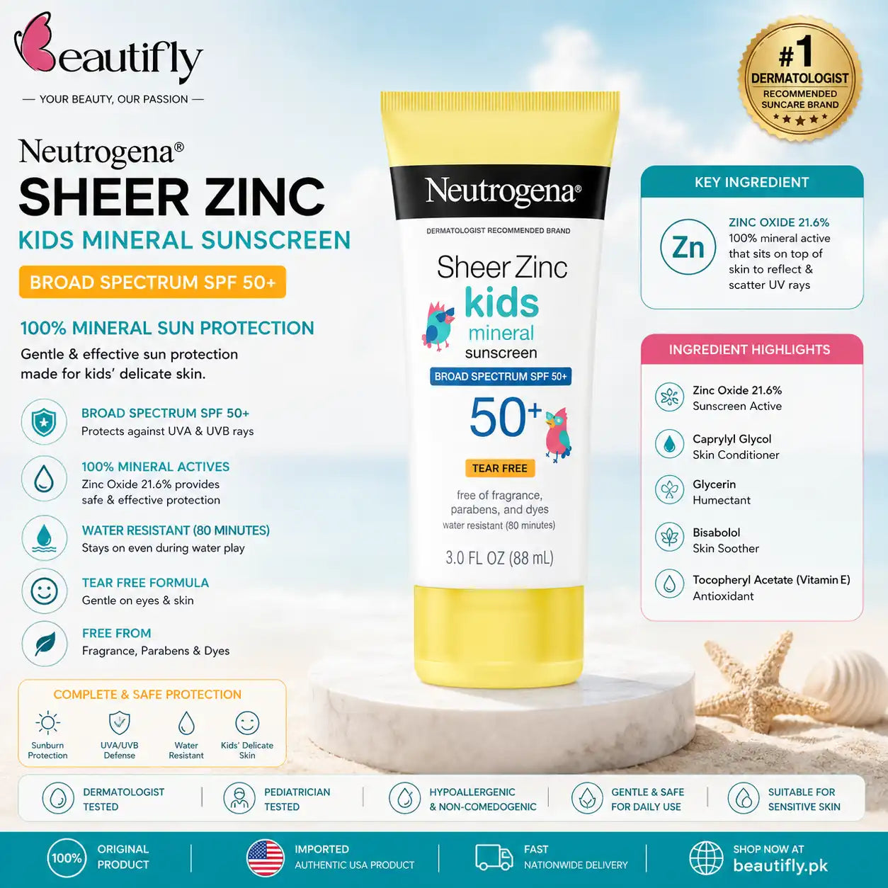 Neutrogena Sheer Zinc Kids Mineral Sunscreen SPF 50+ 88ml