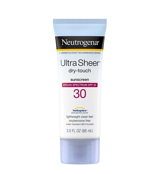 Neutrogena Ultra Sheer dry-touch sunscreen tube on a white background