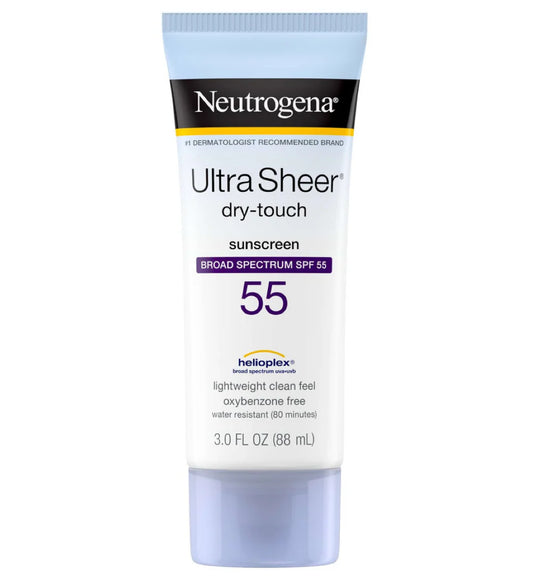 Neutrogena Ultra Sheer dry-touch sunscreen tube on a white background