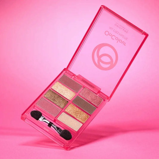 Makeup palette with Ocopea logo on a pink background