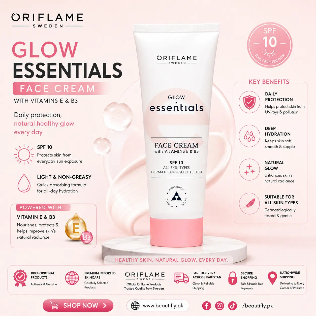 Oriflame Glow Essentials Face Cream with Vitamins E & B3 SPF 10 50 ml