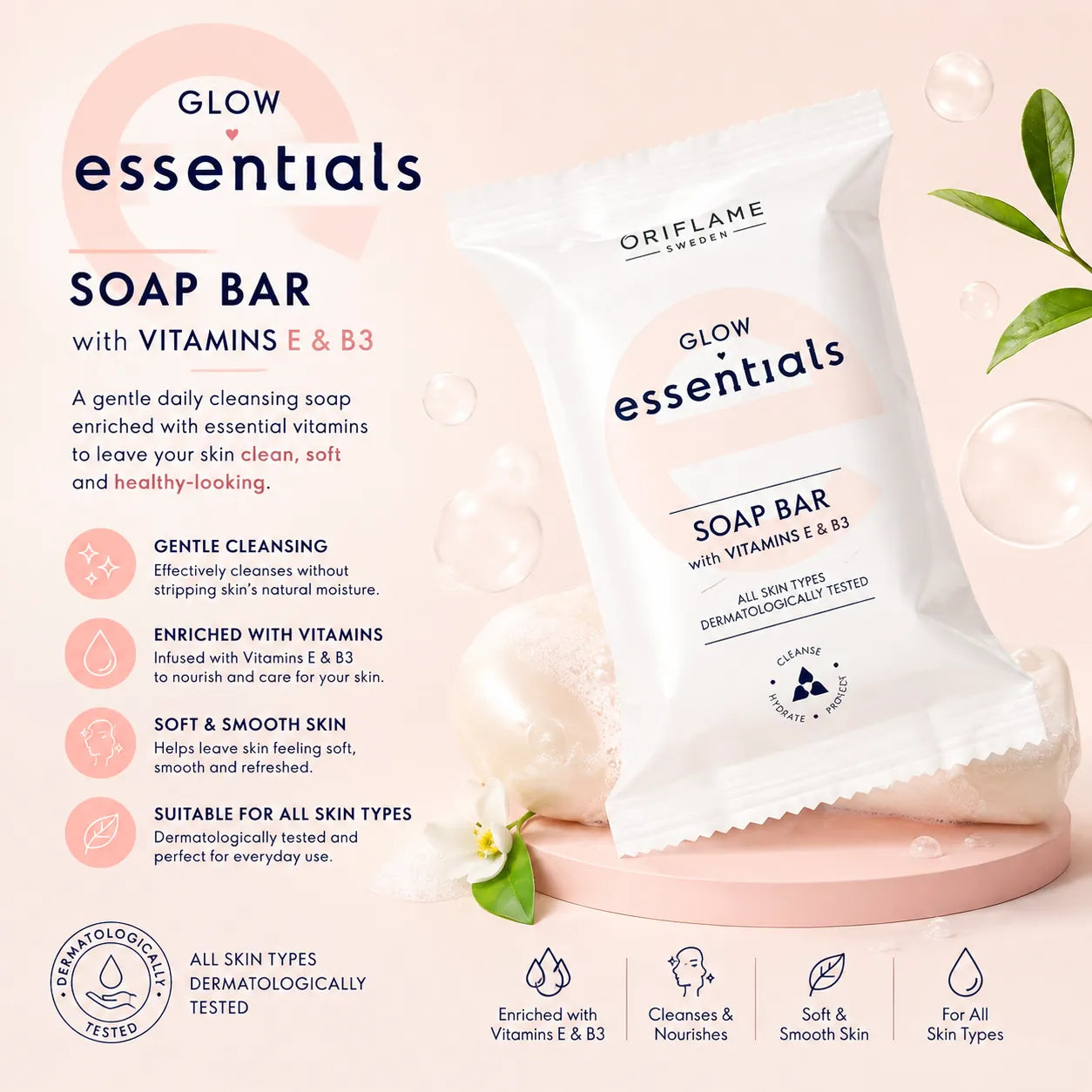 Oriflame Glow Essentials Soap Bar with Vitamins E & B3 75 G