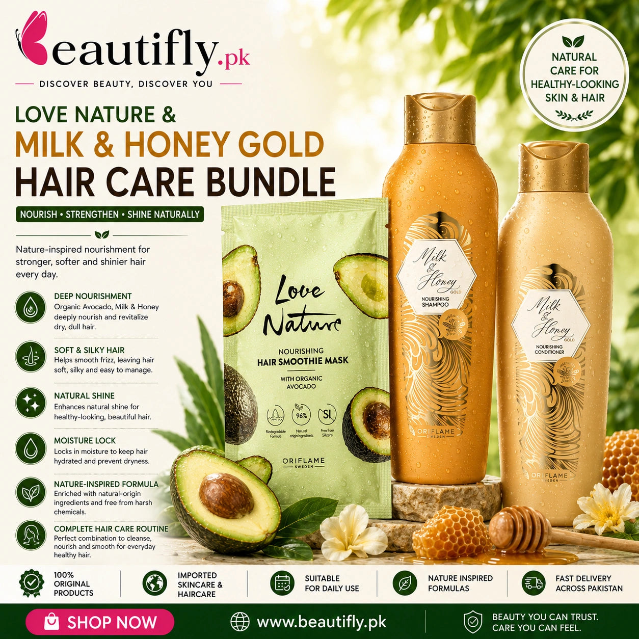 Oriflame Love Nature And Milk & Honey Gold Hair Care Bundle